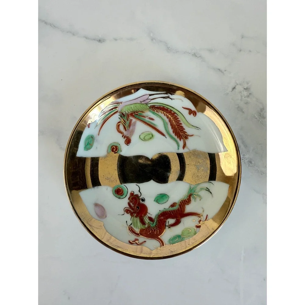 VTG Asian DragonWare and Phoenix 22K Gilded Teacup and Saucer